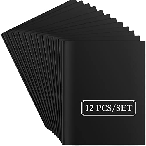 ViVin 12-Pack Sturdy Plastic Folders with Pockets and Prongs, 2 Pocket Folder with 3-Prong Fasteners, Holds 8-1/2" x 11" Letter Size Paper, for School,Office and Home Use (Black)