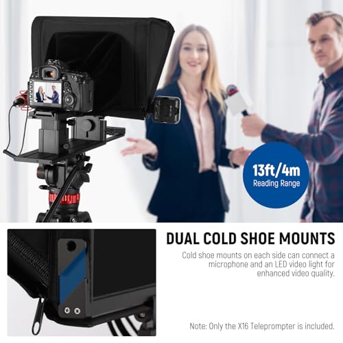 NEEWER Teleprompter X16 with RT113 Remote & App Control, 16" Beamsplitter, Aluminum Alloy Foldable Design, QR Plate Compatible with 501PL iPad Android Tablet Camera Camcorder Up to 44lb/20kg