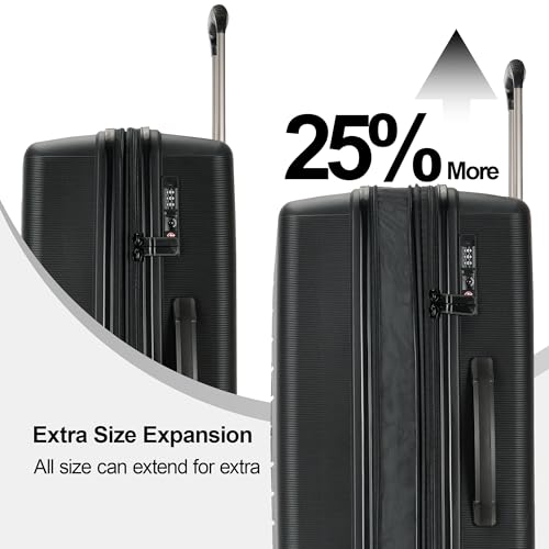 GinzaTravel Luggage Sets 3 Piece Expandable Suitcase Set, PP Hardshell Suitcase with Spinner Wheels,Lightweight Carry On Luggage with TSA Lock,Black