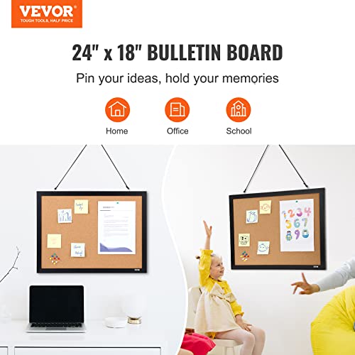 VEVOR Cork Board for Walls, Double-Sided Cork 24" x 18" Bulletin Board Vision Board, Push Pin Board with Framed for Office Home and School