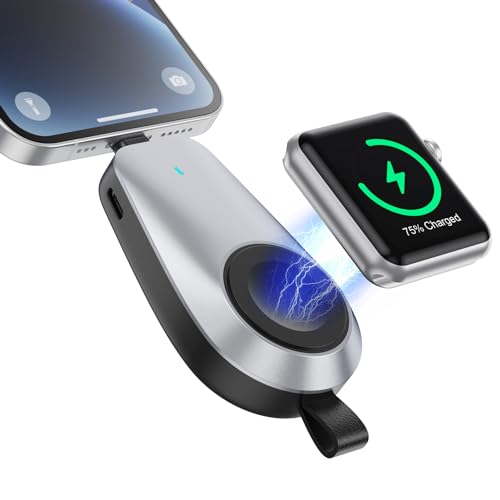 Mini Portable Wireless Charger for Apple Watch,1600mAh Keychain Travel Emergency Power Bank for iPhone,Compact Magnetic iWatch Charger,for iWatch 9/8/UItra/7/6/SE/5/4/3&iPhone 5-13/14 Series(Black)