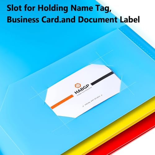 HABGP Plastic Folders with Pockets, 6 Color Heavy Duty Two Pocket Folder Business Card Holder for Office High School