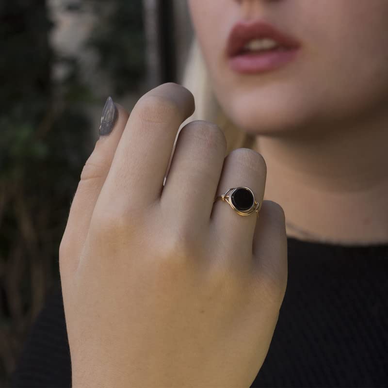 Ardonn Black Onyx Ring for Women - Unique Handmade Gold Filled Emphasizing the Stylish and Versatile Natural - Comfortable and Stylish Gemstone Ring 925 for birthdays and anniversaries (9)