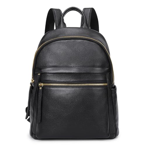 Kattee Genuine Leather Backpack Purse for Women Multi-functional Elegant Daypack Soft Leather Shoulder Bag Shopping Trip, Medium, Apricot