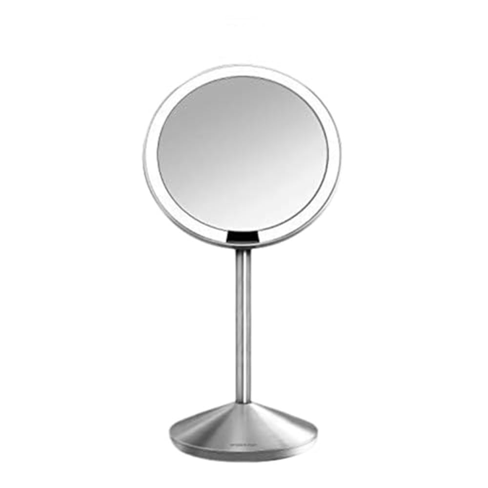 simplehuman Sensor Mirror, 5" Round Rechargeable Mini Travel Makeup Mirror, 10x Magnification, Brushed Stainless Steel