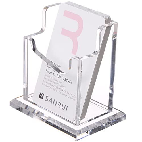 SANRUI Vertical Business Card Holder for Desk，Clear Acrylic Business Card Display Stand，1 Slots ，Holds 50-60 Cards