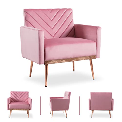 TTGIEET Modern Velvet Accent Chair Set of 2, Upholstered Tufted Armchair with Golden Metal Legs Single Sofa Reading Club Chair for Living Room Office (Pink)