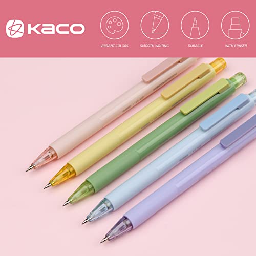 Kaco Mechanical Pencil Set, 5 Pieces Cute Pastel Pencils 0.5 mm with 5 Tube HB Lead Refills (5 Pieces - 5 Mixed Color)