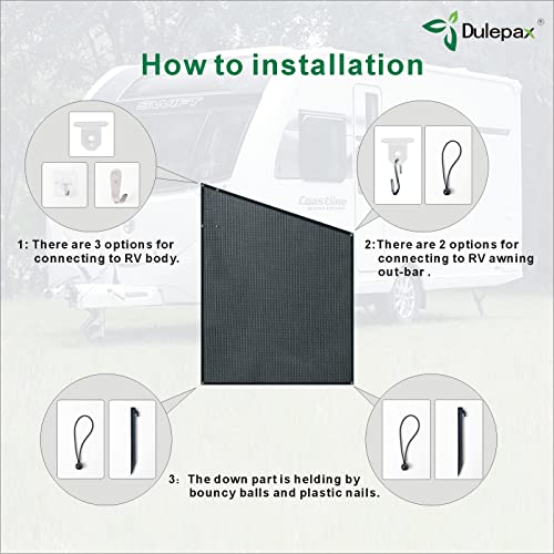 Dulepax RV Awning Shade Screen with Zipper 8'X19'3'' -Second Generation RV Awning Screen Significantly Improves Shadew and Privacy.Universal RV Awning Sun Shade Screen with Complete Kits