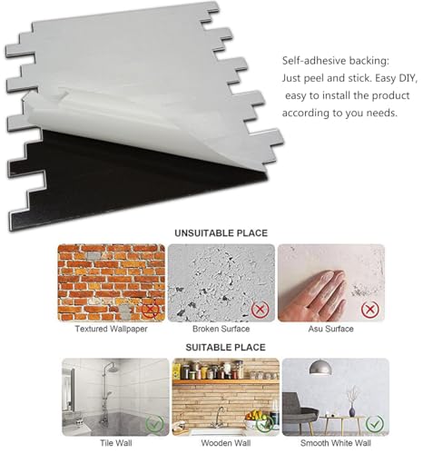 weimeisc 10-Sheet Peel and Stick Backsplash Tile, PVC Mixed Metal Stick on Backsplash Tiles for Kitchen (10, White Stone+Metal Gold)