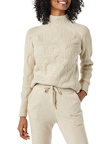 Amazon Essentials Women's Soft Touch Funnel Neck Cable Sweater, Beige, Small