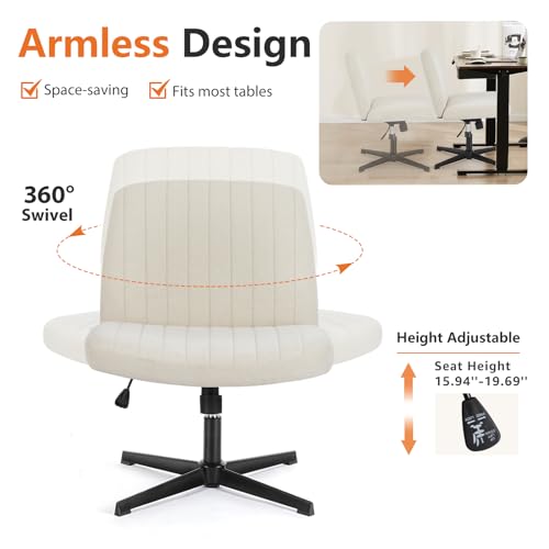 Sweetcrispy Office Chair No Wheels - Armless Desk Chair No Wheels Cross Legged Office Chair Wide Swivel Home Office Desk Chairs