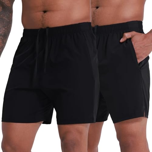VPOS 2 Pack Men's Athletic Shorts 7 Inch Inseam, Mens Workout Shorts Lightweight Quick Dry Gym Running Shorts for Men Navy/Black, XXL