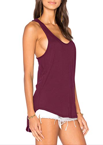 Muzniuer Women's Long Stretch Backless Tank Top Summer Casual Loose Long Tank Top Cute Keyhole Summer Shirts Workout Long Tunic Tops LightGray XL