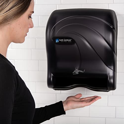 San Jamar Oceans Paper Towel Dispenser, Smart Essence Automatic Batter Operated Roll Towel Dispenser for Bathroom, Kitchens, and Restaurants, Plastic, 10 X 14.75 X 12.50 Inches, Black Pearl
