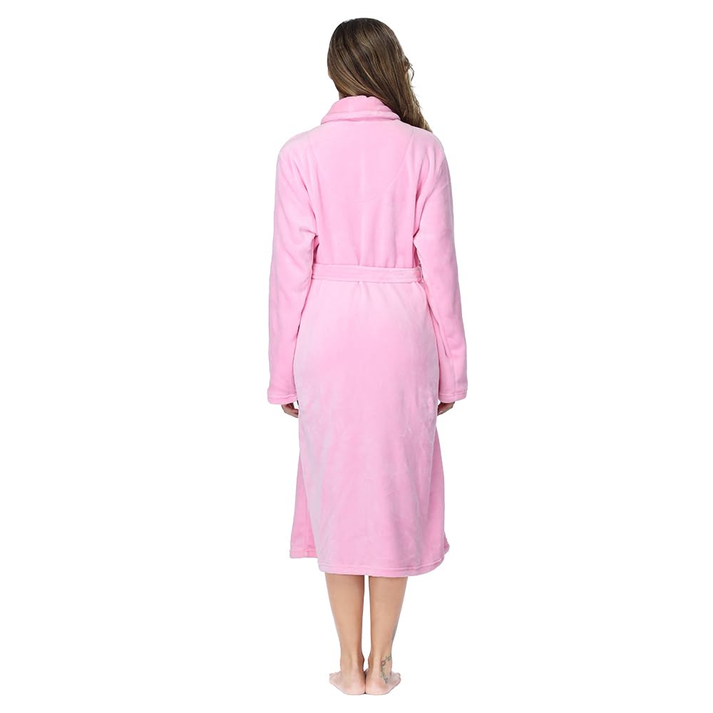 RONGTAI Womens Bathrobe Ladies Fleece Plush Warm Long Robes (X-Large,Pink)