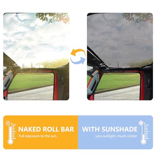 RERPRO Sunshade Compatible with 2024 Jeep Wrangler JL 2/4 Door 4XE Hard Top Accessories Front Sun Shade Soft Mesh Top Bimini Roof Bikini Cover, Keep Airbag Function, Front Door Black