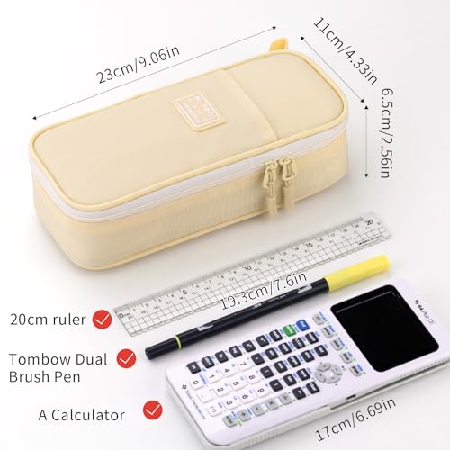 CICIMELON Durable Pen Pencil Case Big Storage Pen Pouch Bag for School Supplies College Teen Girls Adults, Beige