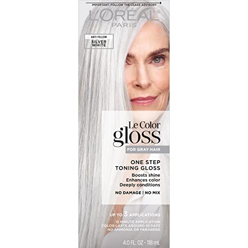 L'Oreal Paris Le Color Gloss One Step Toning Gloss, In-Shower Hair Toner with Deep Conditioning Treatment Formula for Gray Hair, Silver White, 1 Kit