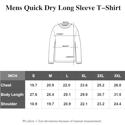 Mens Long Sleeve Shirts Quick Dry Crew Neck Sun Protection Gym Workout Athletic T-Shirt