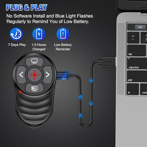 Rechargeable 2-in-1 USB Type C Wireless Presentation Clicker, Finger Ring Presentations Powerpoint Clicker with Light Pointer and Volume Control,Wireless Presenter Remote for MAC Computer Laptop