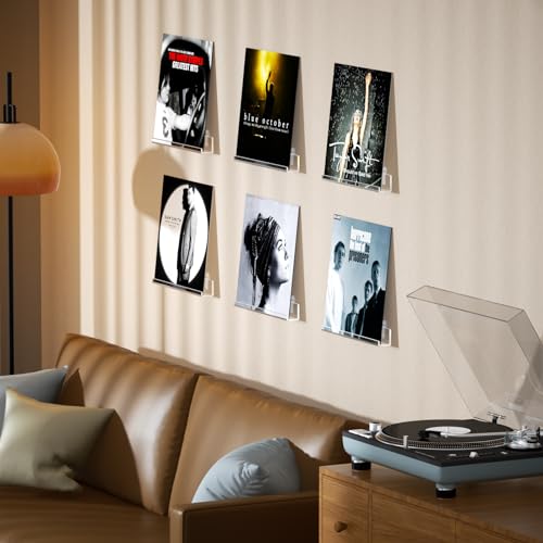 NIUBEE Acrylic Vinyl Record Holder Wall Mounted Rack (Drilled Mounting, Black)