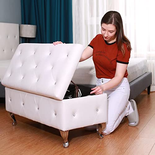 AC Pacific Glam 38 Inches Storage Ottoman Bench for Bedroom, Living Room, Entryway or Hallway, Upholstered Tufted Faux Leather Organizer, Large, Black