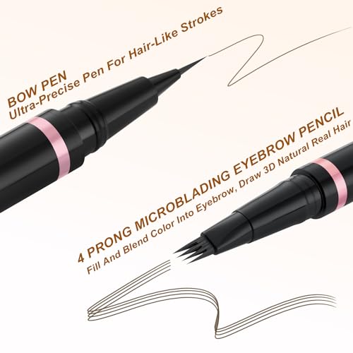 Eyebrow Pencil Makeup Kit, with Waterproof 2-IN-1 Microblading Eyebrow Pen, Eyebrow Pomade, Eyeliner and Dual-ended Eyebrow Brush, Brow Pencil Kit for Natural Eyebrows - Medium Brown