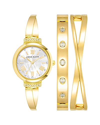 Anne Klein Women's Premium Crystal Accented Bangle Watch and Bracelet Set