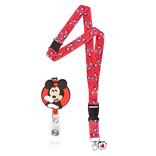 Disney Minnie and Mickey Mouse Lanyard and Mickey Mouse Retractable Badge Reel - Disney Lanyard with ID Holder - Disney Pin Lanyard - Mickey Lanyard ID Holder