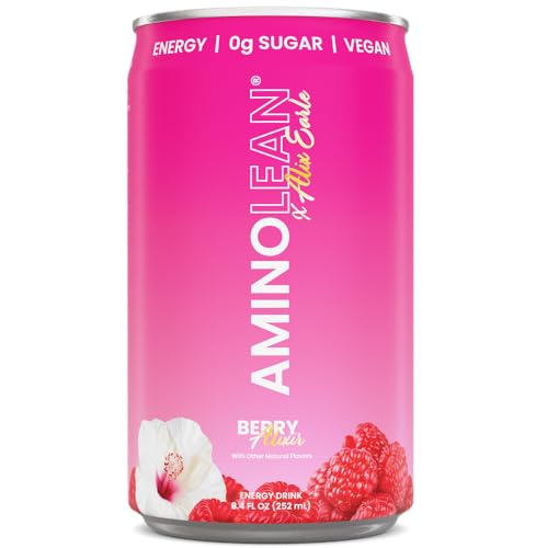 RSP NUTRITION AminoLean Energy Drink - Sugar Free Amino Energy with No Jitters, Tingles, or Crash, Vegan Amino Acids, Berry Elixir, 12 Pack