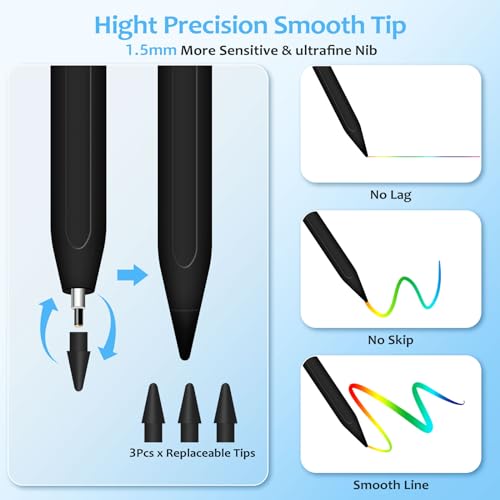 Stylus Pen for iPad: Fast Charge for iPad Pencil with Palm Rejection Tilt Sensitivity for iPad Pen Stylus Compatible with iPad Pro 11/12.9in, iPad 6-10, iPad Air 3/4/5, iPad Mini 6/5 Gen (2018-2023)