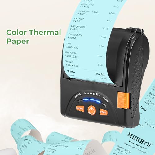 MUNBYN 2 1/4" x 50' Blue Thermal Paper, 58mm Receipt Paper(10 Rolls), BPA Free Thermal Receipt Paper Fits All 58mm Mini Thermal POS Printer, Square Terminal Credit Card Machines