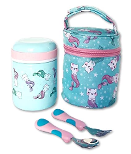 Thermal Food Jar, Insulated Lunch Bag and Stainless Steel Utensil Set. Container for Toddlers, Kids Hot Lunches, Soup. Wide Mouth, Leakproof Easy Grip, Thermal Vacuum Seal 10 oz 300 ML, Blue Monster