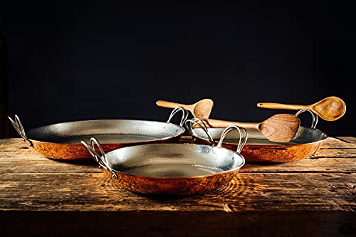 Sertodo Copper Alicante Paella Cooking Pan | 6 inch diameter |Patented Stainless Steel Handle Design| Hand Hammered, Heavy Gauge, 100% Pure Copper | Ideal for Cooking or Serving Side Dishes in Style