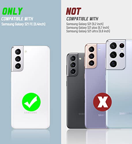 Oterkin for Samsung Galaxy S21 FE Case, Heavy Duty Military Grade Shockproof Case with Kickstand & Tempered Glass Screen Protector, Supports Magnetic Car Mount (Black)