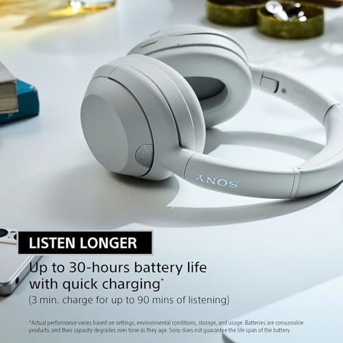 Sony ULT WEAR Over-Ear Headphones, Noise Cancelling Headphones Bluetooth Made with Recycled Plastic Material, Unique Thermo-Foaming Design, Swivel Fold Design, Headphones Noise Cancelling (Off White)