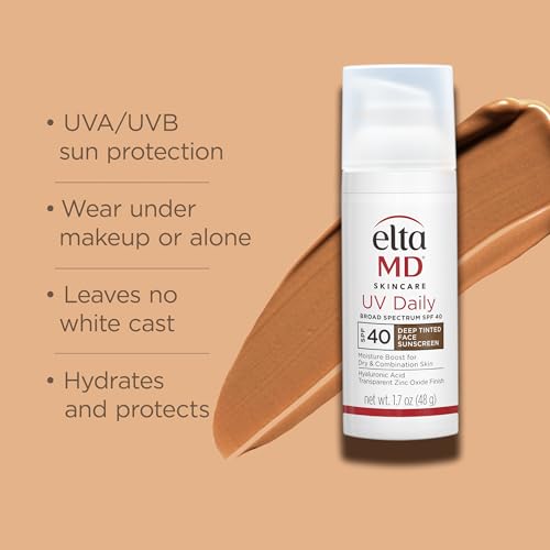 EltaMD UV Daily SPF 40 Deep Tint Face Sunscreen Moisturizer, Lightweight Deep Tinted Sunscreen for Face, 1.7 oz Pump