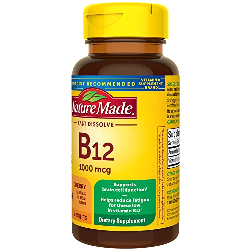 Nature Made Vitamin B12 1000 mcg, Easy to Take Sublingual B12 for Energy Metabolism Support, 50 Sugar Free Fast Dissolve Tablets, 50 Day Supply