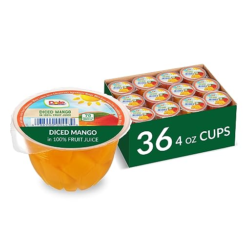 Dole Fruit Bowls Diced Mango in 100% Juice Snacks, 4oz 36 Total Cups, Gluten & Dairy Free, Bulk Lunch Snacks for Kids & Adults
