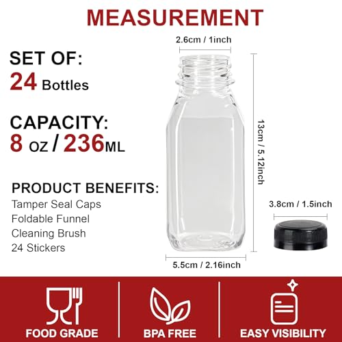 YULEER Plastic Bottles with Caps, 12 oz Take Out Bottles with Lids for Bottles Clear Juice Bottles Bulk Containers for Smoothie, Drinking and Other Beverages