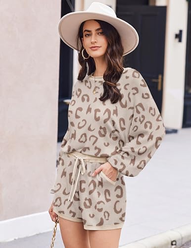 Ekouaer Knit Pajamas Set for Women Lounge Sets Long Sleeve Sweatsuit Matching 2 Piece Outfits Cute Sweater Sets Pink L