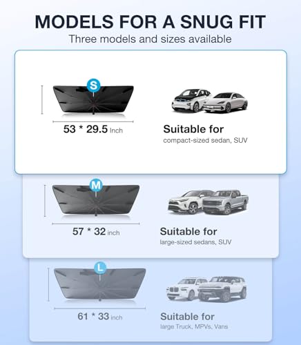 Wigoo 2024 Ice-Shield Sun Shade for Car Windshield [100% Sun Block, 4-Gen Cooling Tech] Heat Insulation Protection, Portable Front Window Sunshade for SUVs/Pickups/Sedans, Universal Size 57"x32"