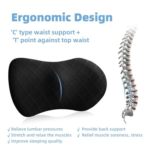 Lumbar Support Pillow for Office Chair and Car Seat, Lumbar Pillow with Adjustable Strap, Memory Foam Back Pillow for Lower Back Pain Relief, Back Support for Sitting, Resting, Driving, Traveling