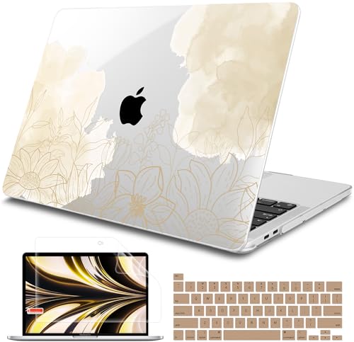 Tuiklol Compatible with 2022 MacBook Pro 13 Inch M2 Clip, 2021 2020 Release M1 A2338 A2289 A2251, Hard Shell Case for MacBook Pro 13" with Touch Bar Fits Touch ID and Retina Display, Flower Leaf