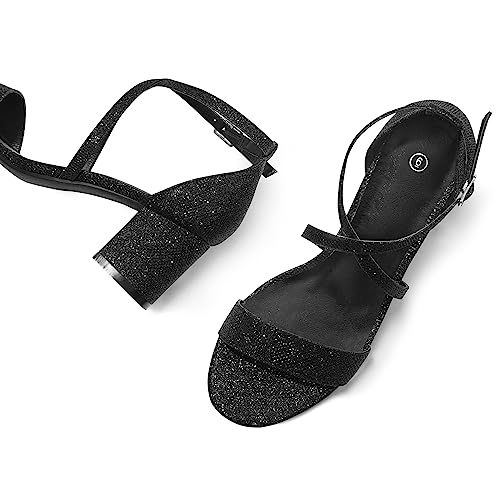 mysoft Women's 2.25 Inch Low Chunky Heels Dress Pump Open Toe Cross Ankle Strap Wedding Block Heeled Sandals