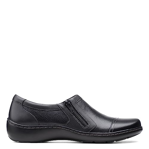 Clarks womens Cora Giny Loafer Flat, Black Tumbled/Smooth Leather, 7.5 US