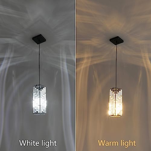 FDPBY Black Pendant Lighting Modern Pendant Light, Mini Crystal Chandeliers,Adjustable Pendant Light Fixture for Kitchen Island Dinning Room Bedroom (1 Pack)