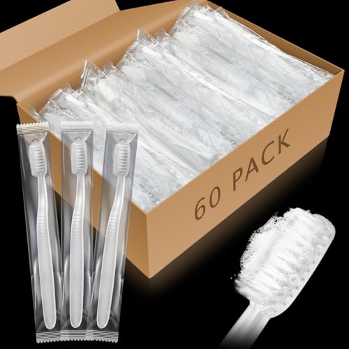 Tioncy 60 Pack Prepasted Disposable Toothbrushes Individual Wrapped Toothbrushes Soft Bristle Travel Toothbrush Single Use Wrapped for Hotel, Camp, Travel and Gift for The Homeless (White)