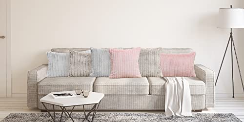 Mary Hatch Blush Pink Faux Fur Decorative Pillow Covers 12x20 inch Soft Lumbar Pillow Covers for Living Room Luxury Fuzzy Throw Pillow Cases Striped Fluffy Cushion Covers for Bed Sofa Chair Set of 2